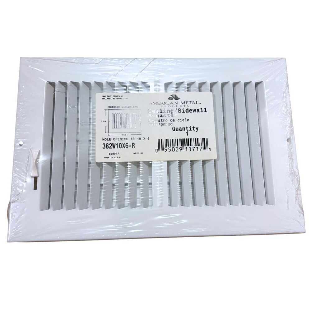 American Metal Ceiling/Sidewall Register 10x6" White Painted Metal 382W10X6-R